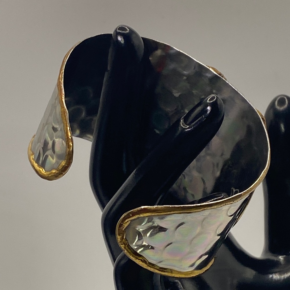 Handmade Onyx Mixed Metal Cuff Bracelet - Picture 9 of 11